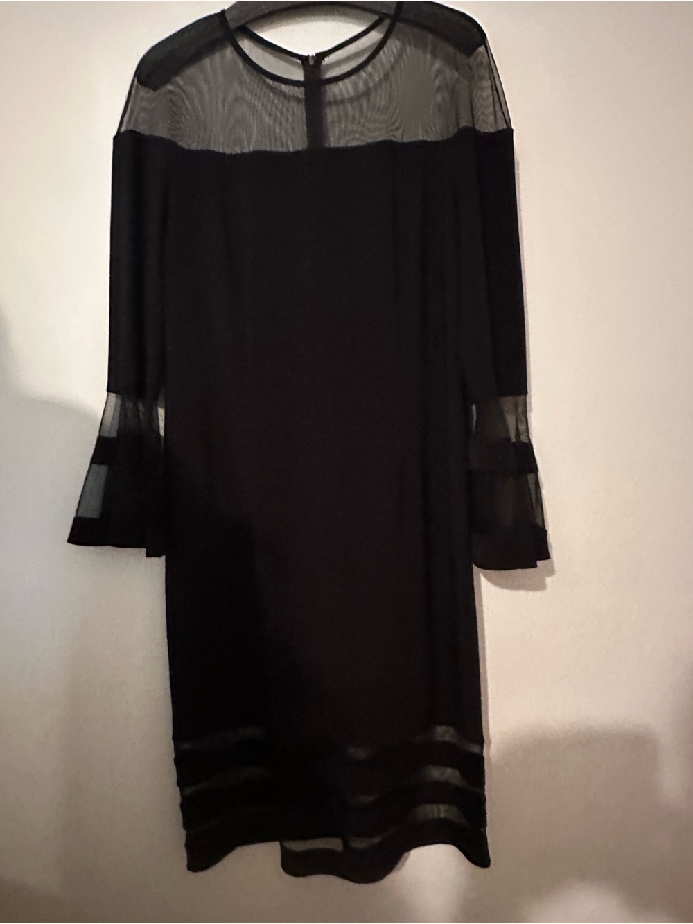 Joseph Ribkoff Black Sheer-Yoke Long Sleeve Shift Dress